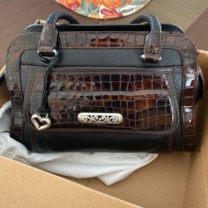 EUC Brighton black leather with brown patent leather handbag